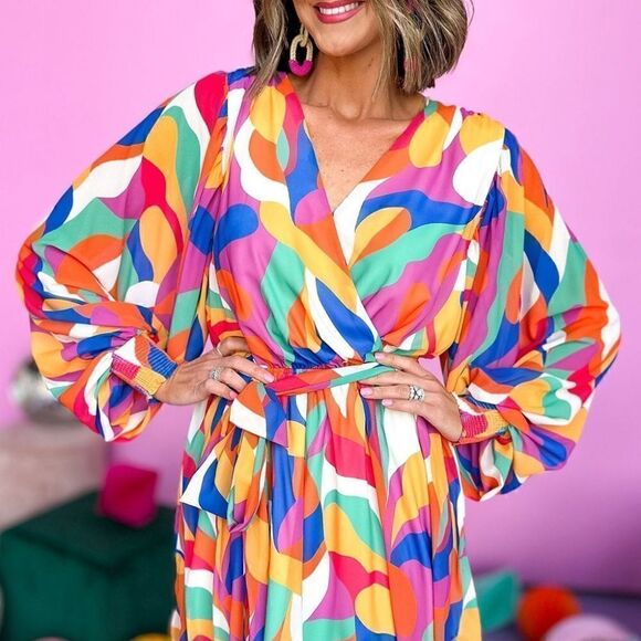 Abstract Print Belted Mini Dress - Picture 3 of 4